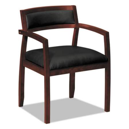 HON TopFlight Leather Guest Chair, 22.5" x 22" x 31", Black Seat, Mahogany Back/Base (VL852NSB11)