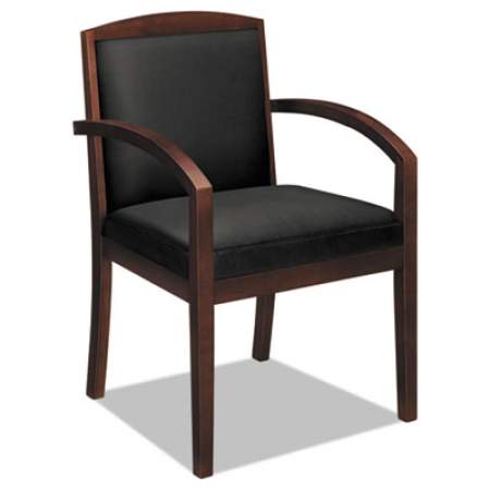 HON TopFlight Leather Guest Chair, 23.38" x 23.75" x 36.38", Black Seat, Mahogany Back/Base (VL853NSB11)