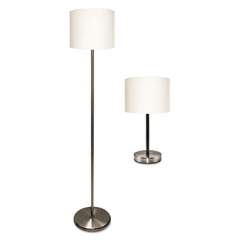 Ledu Slim Line Lamp Set, Table 12 5/8" High and Floor 61.5" High, 12"; 6"w x 61.5"; 12.63"h, Silver (L9135)