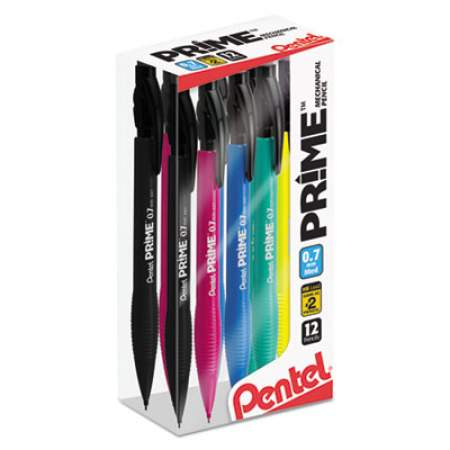 Pentel PRIME Mechanical Pencil, 0.7 mm, HB (#2.5), Black Lead, Assorted Barrel Colors, Dozen (AX7PC12M)