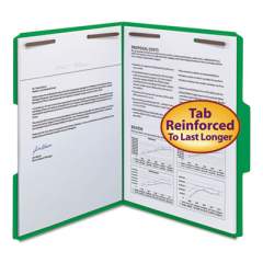 Smead Top Tab Colored 2-Fastener Folders, 1/3-Cut Tabs, Letter Size, Green, 50/Box (12140)