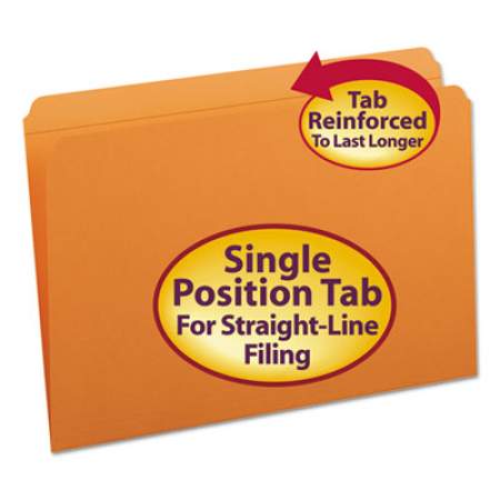 Smead Reinforced Top Tab Colored File Folders, Straight Tab, Legal Size, Orange, 100/Box (17510)