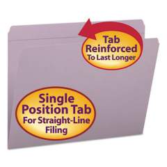 Smead Reinforced Top Tab Colored File Folders, Straight Tab, Letter Size, Lavender, 100/Box (12410)