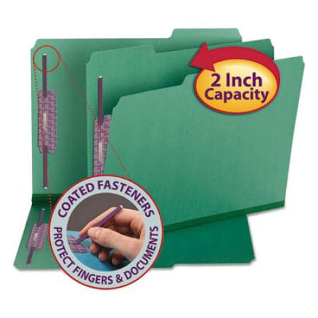 Smead Colored Pressboard Folders with Two SafeSHIELD Coated Fasteners, 1/3-Cut Tabs, Letter Size, Green, 25/Box (14938)