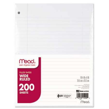 Mead Filler Paper, 3-Hole, 8 x 10.5, Wide/Legal Rule, 200/Pack (15200)