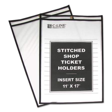 C-Line Shop Ticket Holders, Stitched, Both Sides Clear, 75", 11 x 17, 25/Box (46117)