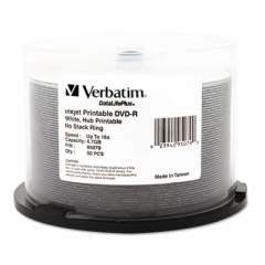 Verbatim DVD-R DataLife Plus Printable Recordable Disc, 4.7 GB,16x, Spindle, White, 50/Pack (95079)
