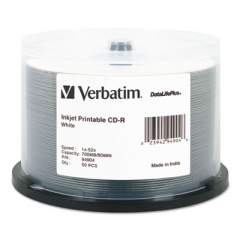 Verbatim CD-R DataLife Plus Printable Recordable Disc, Printable, 700 MB/80 min, 52x, Spindle, White, 50/Pack (94904)