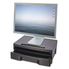 Officemate Monitor Stand with Drawer, 13.13" x 9.88" x 5", Black, Supports 40 lbs (22502)