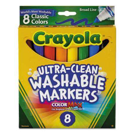 Crayola Ultra-Clean Washable Markers, Broad Bullet Tip, Assorted Colors, 8/Pack (587808)