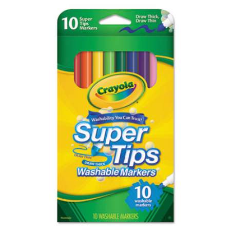 Crayola Washable Super Tips Markers, Fine/Broad Bullet Tips, Assorted Colors, 10/Set (588610)