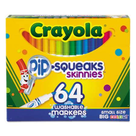 Crayola Pip-Squeaks Skinnies Washable Markers, Medium Bullet Tip, Assorted Colors, 64/Pack (588764)