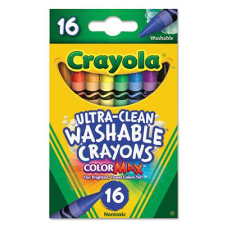 Crayola Ultra-Clean Washable Crayons, Regular, 8 Colors, 16/Box (526916)