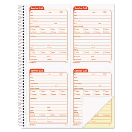 TOPS Service Call Book, Two-Part Carbonless, 4 x 5.5, 4/Page, 200 Forms (4100)