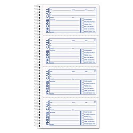 TOPS Spiralbound Message Book, Two-Part Carbonless, 2.75 x 5, 4/Page, 200 Forms (4002)