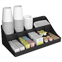 11-Compartment Coffee Condiment Organizer, 18.25 x 6.63 x 9.78, Black (COMORGBLK)