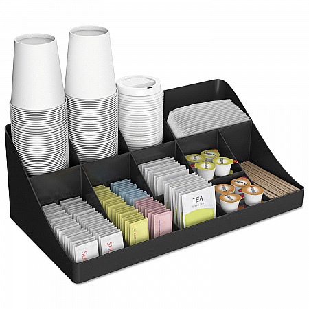 11-Compartment Coffee Condiment Organizer, 18.25 x 6.63 x 9.78, Black (COMORGBLK)