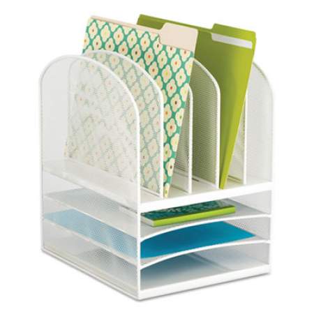 Safco Onyx Mesh Desk Organizer with Five Vertical and Three Horizontal Sections, Letter Size Files, 11.5" x 9.5" x 13", White (3266WH)