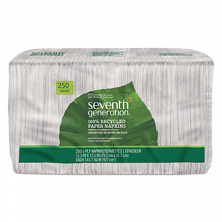 100% Recycled Napkins, 1-Ply, 11.5 x 12.5, White, 250/Pack (13713PK)