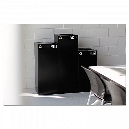 Public Square Recycling Receptacles, Paper Recycling, 42 gal, Steel, Black (2984BL)