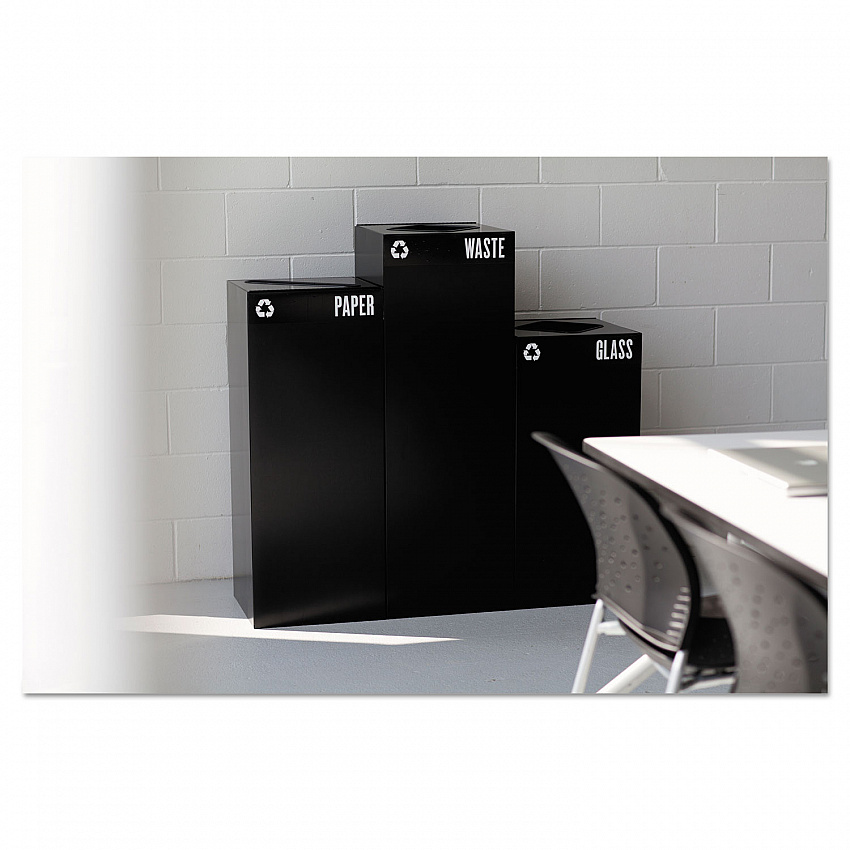 Public Square Recycling Receptacles, Paper Recycling, 42 gal, Steel, Black (2984BL)