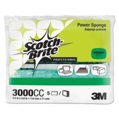 Scotch-Brite PROFESSIONAL Power Sponge, 2.8 x 4.5, 0.6" Thick, Blue/Teal, 5/Pack (3000CC)