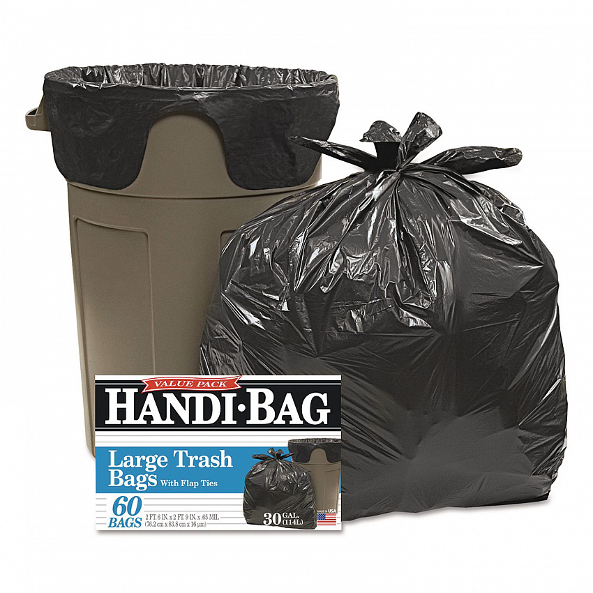Super Value Pack Can Liners, 30 gal, 0.65 mil, 30" x 33", Black, 60/Box (HAB6FT60)