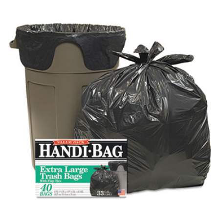 Handi-Bag Super Value Pack, 33 gal, 0.65 mil, 32.5" x 40", Black, 40/Box (HAB6FTL40)