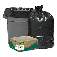 Linear Low Density Recycled Can Liners, 45 Gallon, 1.25 mil, 40" x 46", Black, 10 Bags/Roll, 10 Rolls/Carton (RNW4850)