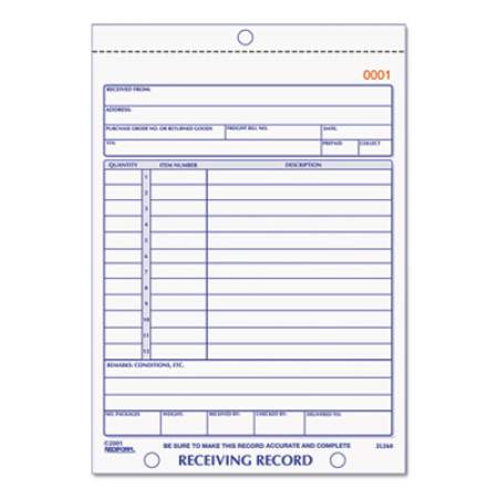 Rediform Receiving Record Book, Three-Part Carbonless, 5.56 x 7.94, 1/Page, 50 Forms (2L260)