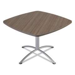 Iceberg iLand Table, Cafe-Height, Square Top, Contoured Edges, 42 x 42 x 29, Natural Teak/Silver (69747)