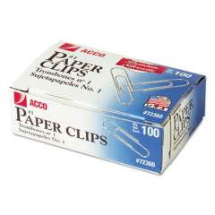 ACCO Paper Clips, Medium (No. 1), Silver, 100/Box, 10 Boxes/Pack (72360)