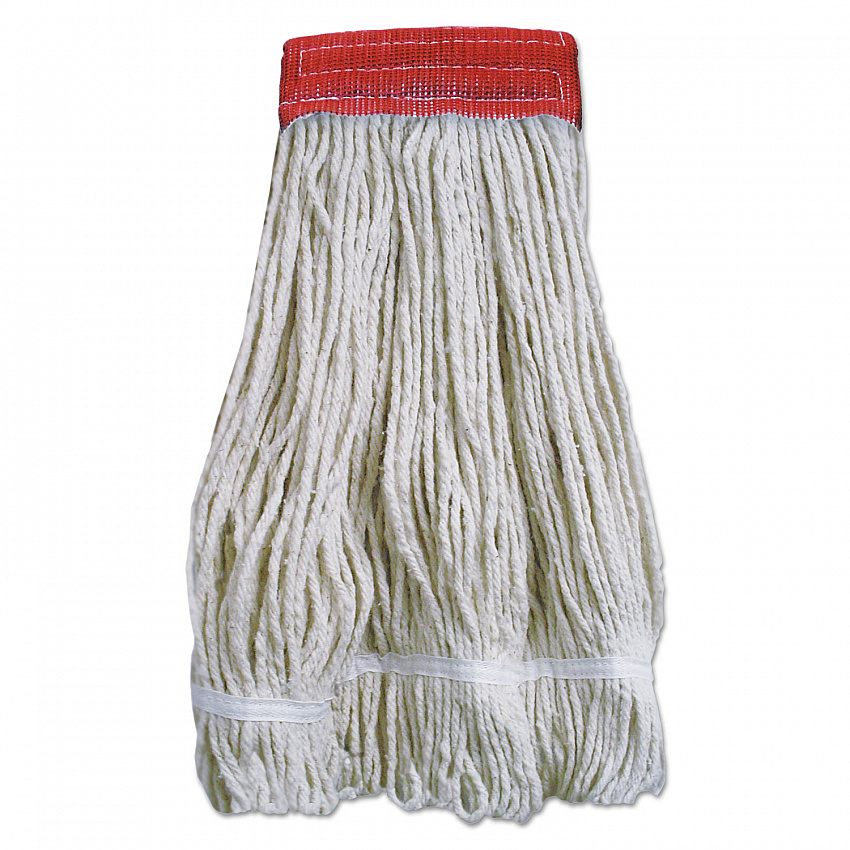 Wideband Looped-End Mop Heads, 20 oz, Natural  with Red Band, 12/Carton (5320FTBNBTCT)
