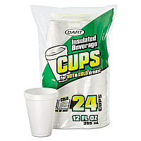 Small Foam Drink Cups, 12 oz, White, 24/Bag, 12 Bags/Carton (12JP24)