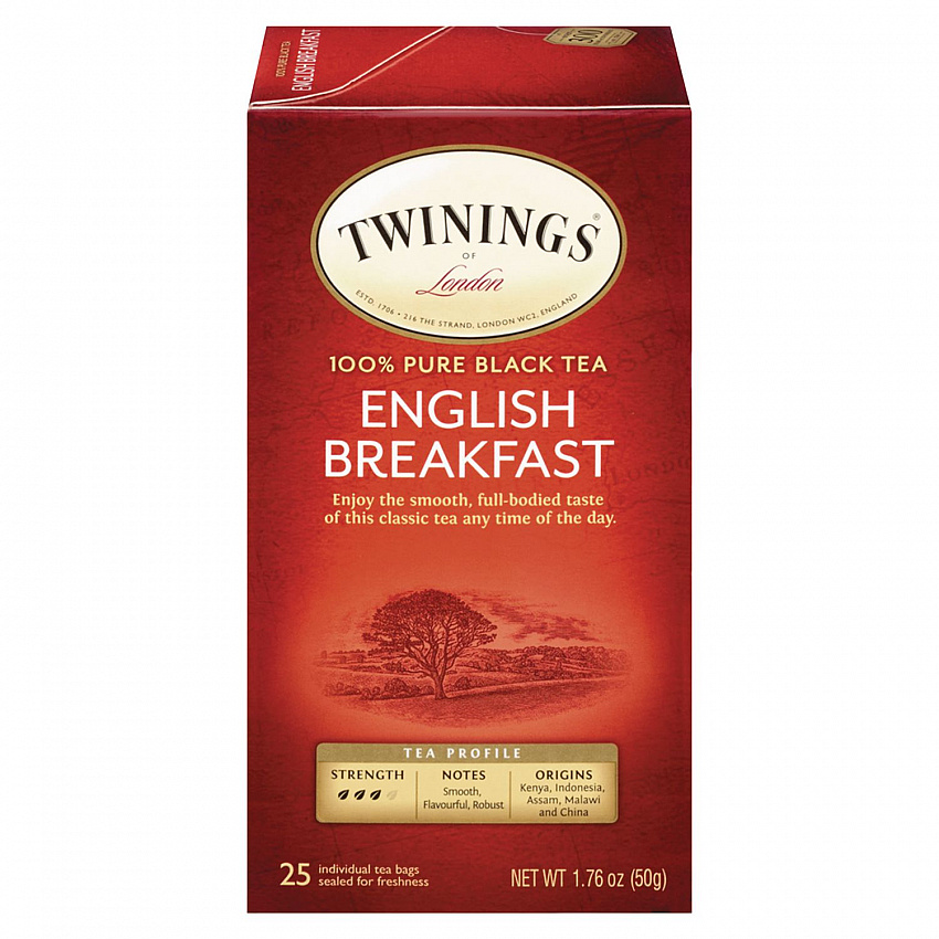 Tea Bags, English Breakfast, 1.76 oz Filterbag, 25/Box (09181)