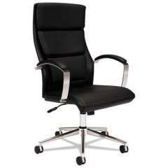 HON HVL105 Executive High-Back Leather Chair, Supports 250 lb, 17.5" to 20.25" Seat, Black Seat/Back, Polished Aluminum Base (VL105SB11)