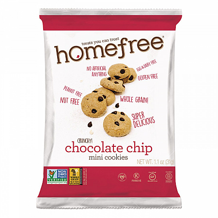 Gluten Free Chocolate Chip Mini Cookies, 1.1 oz Pack, 30/Carton (01873)