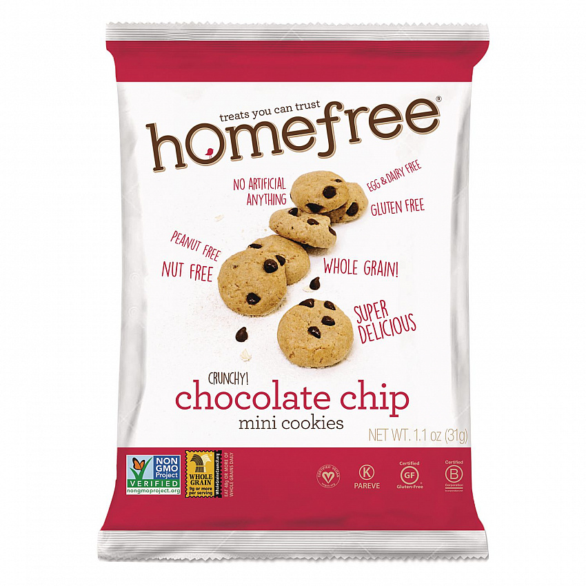 Gluten Free Chocolate Chip Mini Cookies, 1.1 oz Pack, 30/Carton (01873)