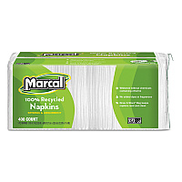 100% Recycled Luncheon Napkins, 1-Ply, 11.4 x 12.5, White, 400/Pack (6506PK)