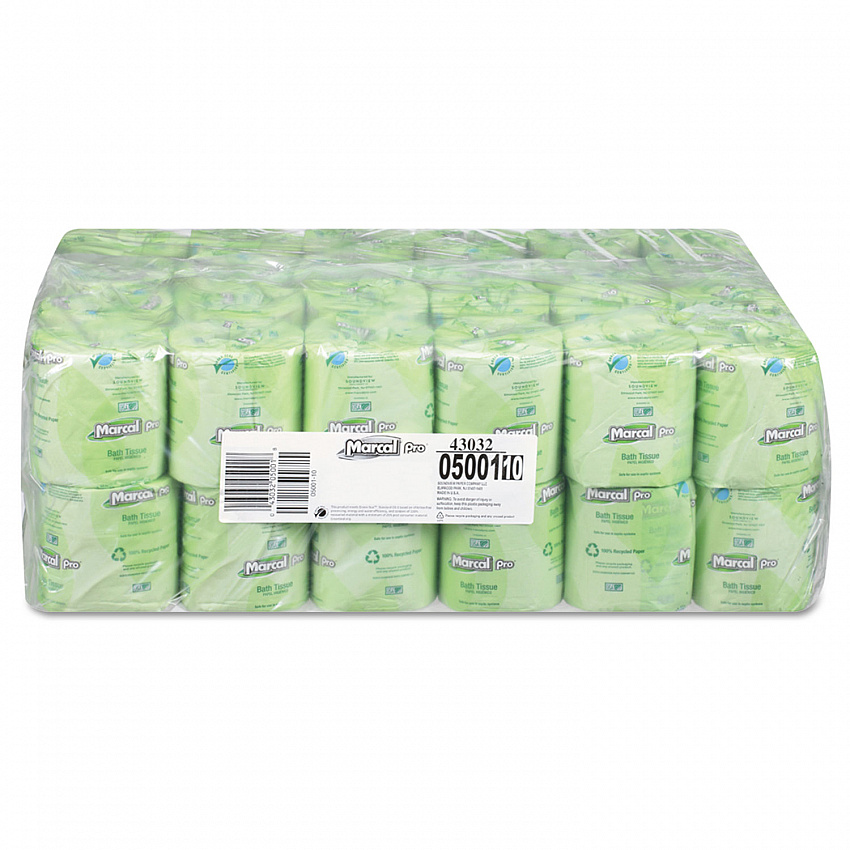 100% Recycled Two-Ply Bath Tissue, Septic Safe, White, 500 Sheets/Roll, 48 Rolls/Carton (5001)