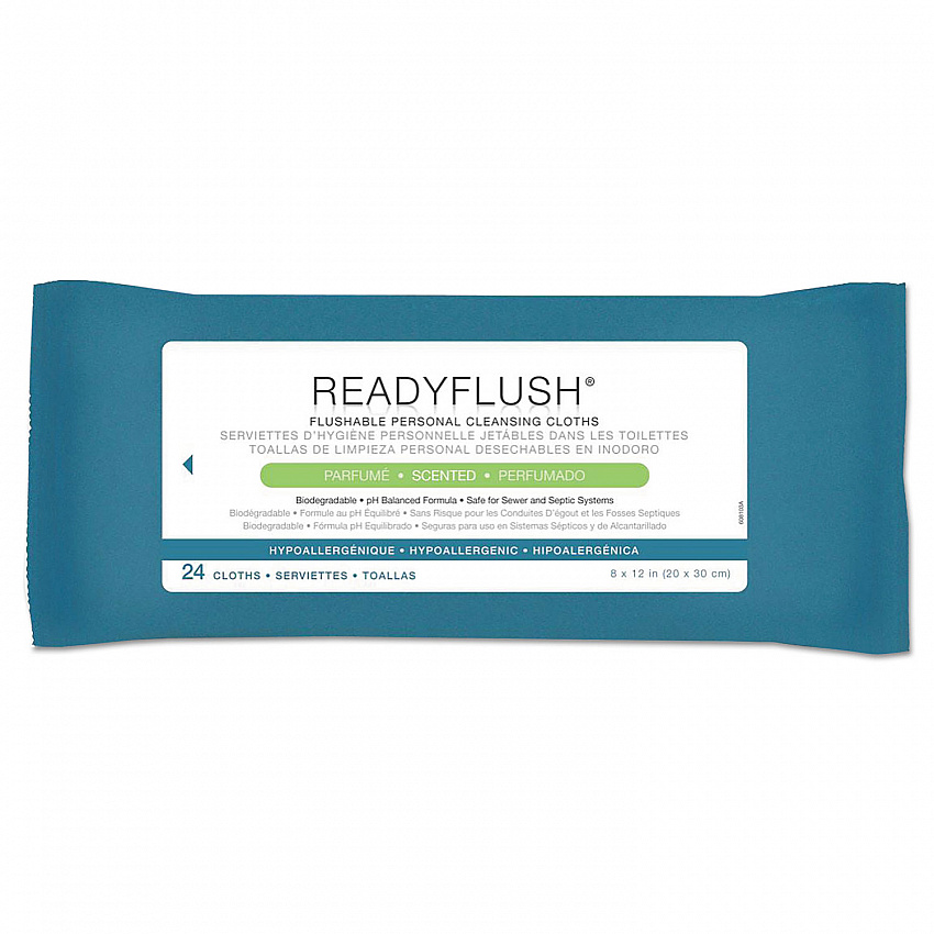ReadyFlush Biodegradable Flushable Wipes, 1-Ply, 8 x 12, White, 24/Pack (MSC263810)