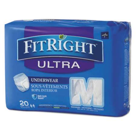 Medline FitRight Ultra Protective Underwear, Medium, 28" to 40" Waist, 20/Pack (FIT23005A)