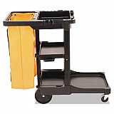 Multi-Shelf Cleaning Cart, Plastic, 4 Shelves, 1 Bin, 20" x 45" x 38.25", Black (617388BK)