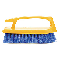 Iron-Shaped Handle Scrub Brush, Blue Polypropylene Bristles, 6" Brush, 6" Yellow Plastic Handle (6482COB)