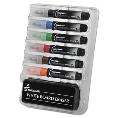AbilityOne 7520013527321 SKILCRAFT 6-Marker Dry Erase Kit, Broad Chisel Tip, Assorted Colors, 6/Set