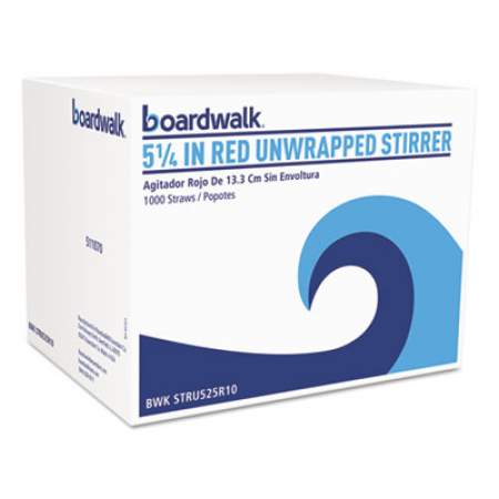 Boardwalk Single-Tube Stir-Straws,5.25", Polypropylene, Red, 1,000/Pack, 10 Packs/Carton (STRU525R10)