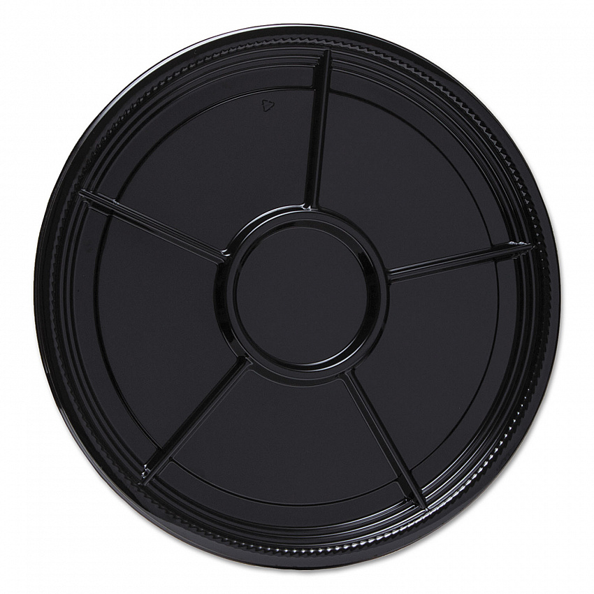 Caterline Casuals Thermoformed Platters, 6 Compartments, 16" Diameter, Black, Plastic, 25/Carton (A526BL)