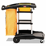High Capacity Cleaning Cart, Plastic, 4 Shelves, 2 Bins, 21.75" x 49.75" x 38.38", Black (9T7200BK)