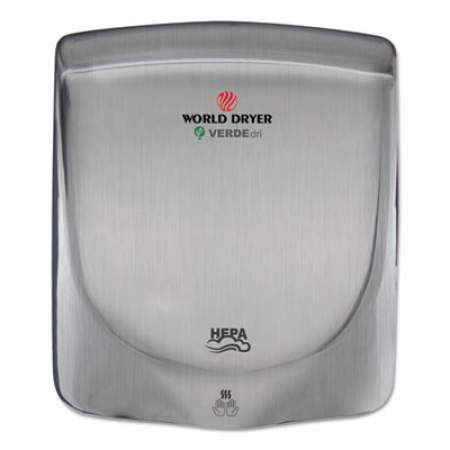 WORLD DRYER VERDEdri Hand Dryer, 13.38 x 11.75 x 4, Stainless Steel, Brushed (Q973A)
