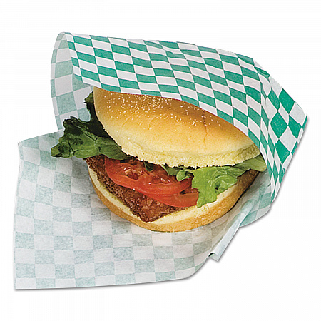 Grease-Resistant Paper Wraps and Liners, 12 x 12, Green Check, 1,000/Box, 5 Boxes/Carton (057950)